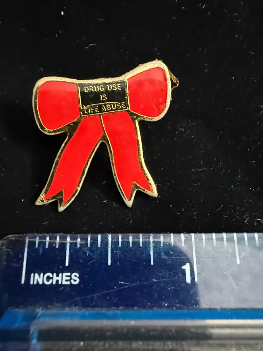 Red Ribbon Bow Enamel Pin - Anti-Drug Message